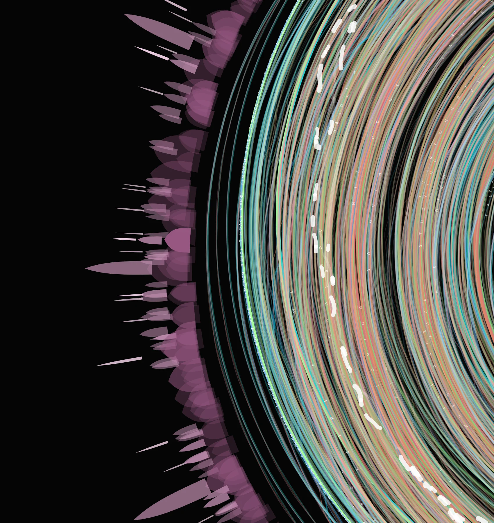 Detail crop showing the vocal melody thread as a chain of bright white dots across the rings